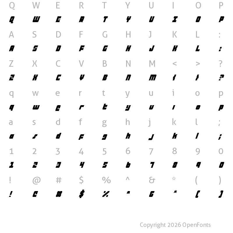 Character Map of Alpha Taurus Italic Italic