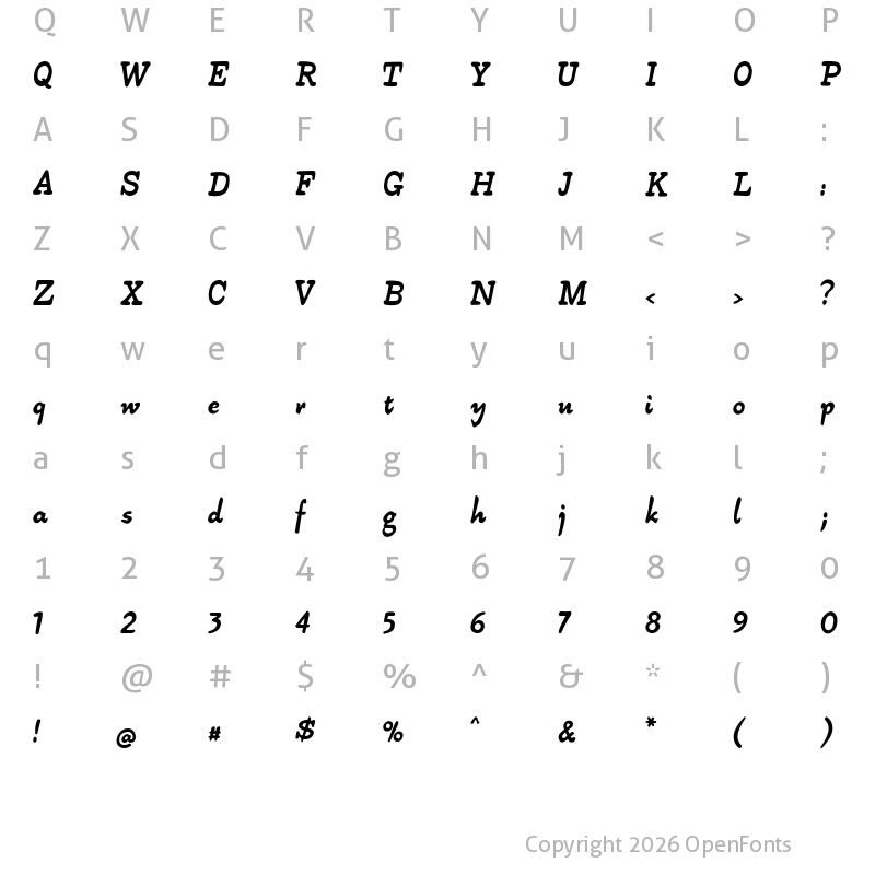 Character Map of Alpha54 Regular