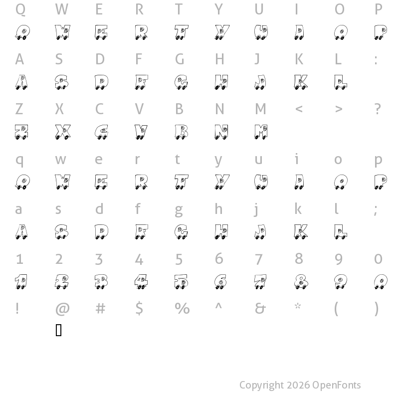 Character Map of AlphaCar Regular