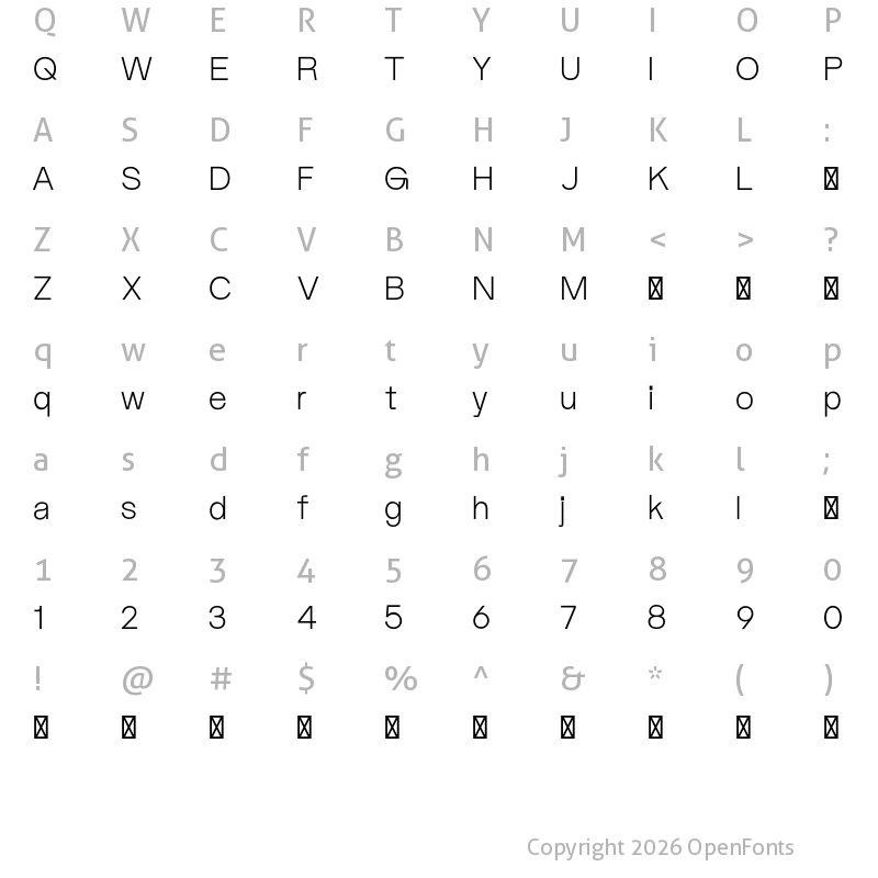 Character Map of ALT Riviera Extralight