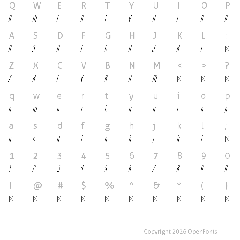 Character Map of Alt Yokori Italic