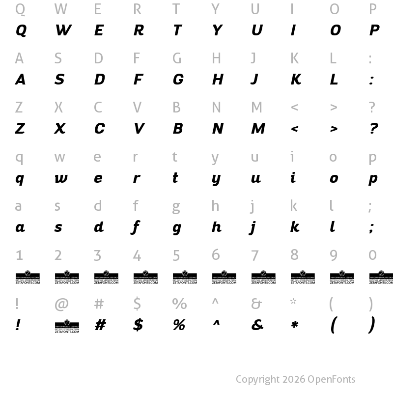 Character Map of Altair ExtraBold Italic