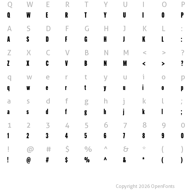 Character Map of Alternate Gothic Compressed ATF Black