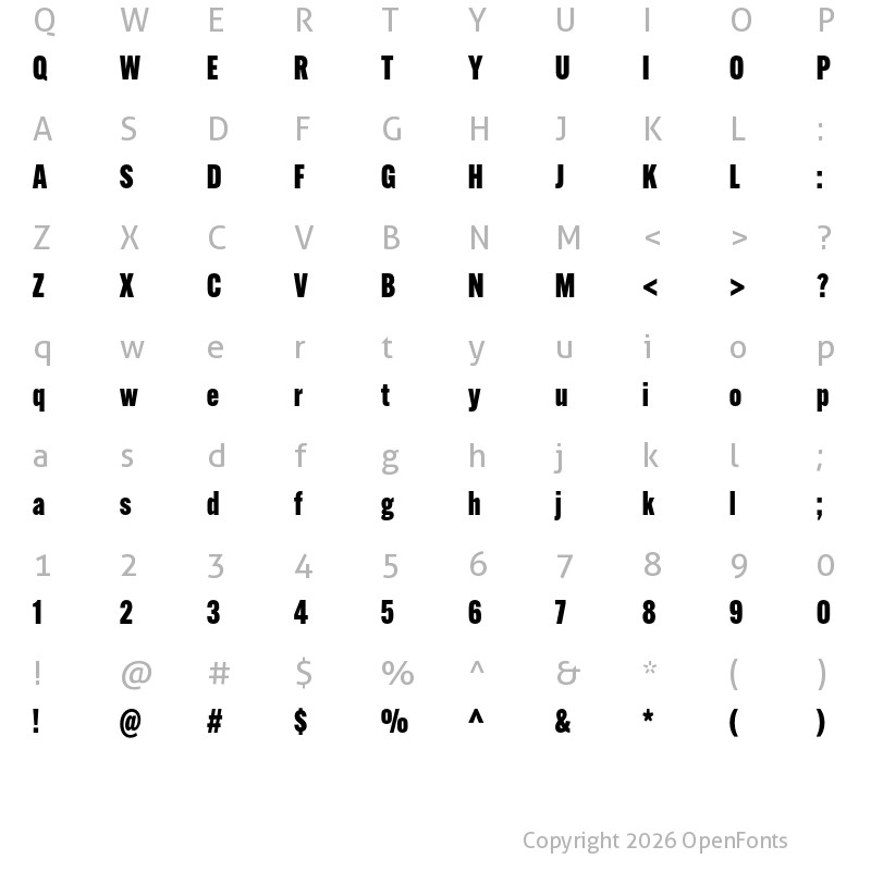 Character Map of Alternate Gothic Extra Cond ATF Black