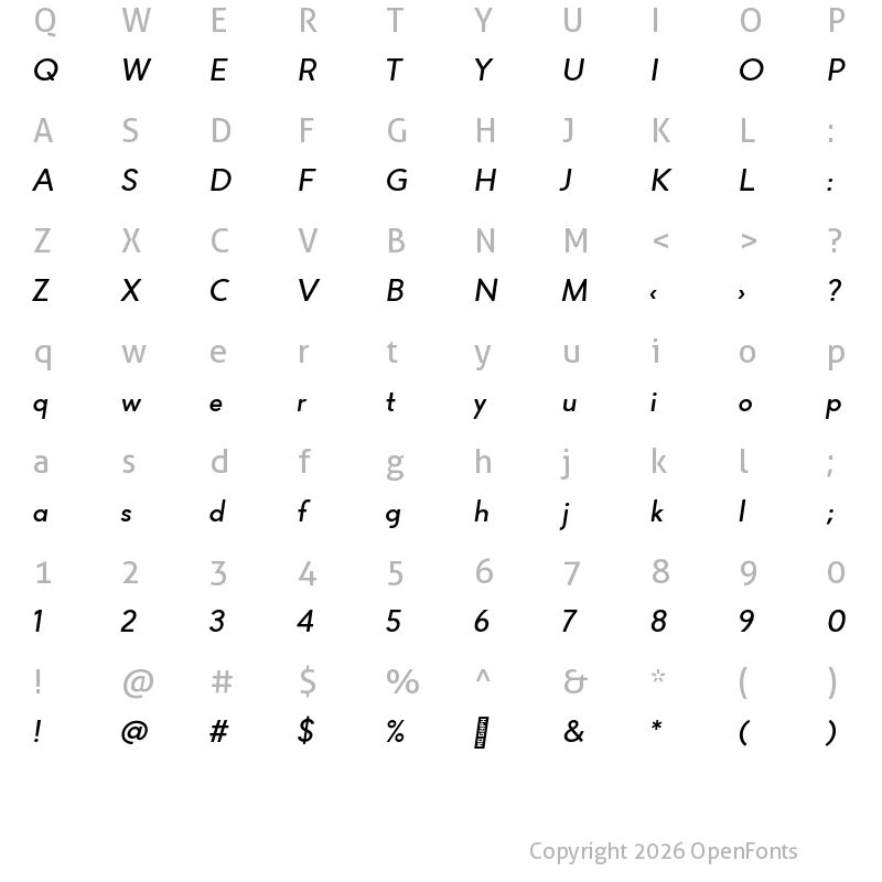 Character Map of Altona Sans Italic