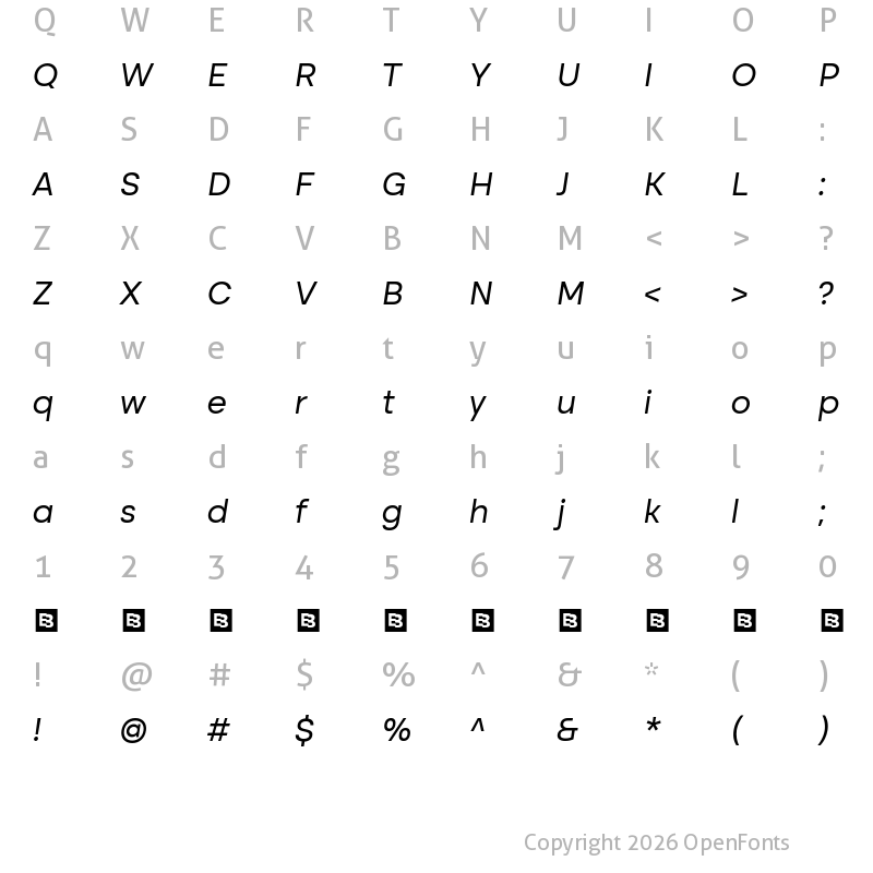 Character Map of Altone Trial Oblique