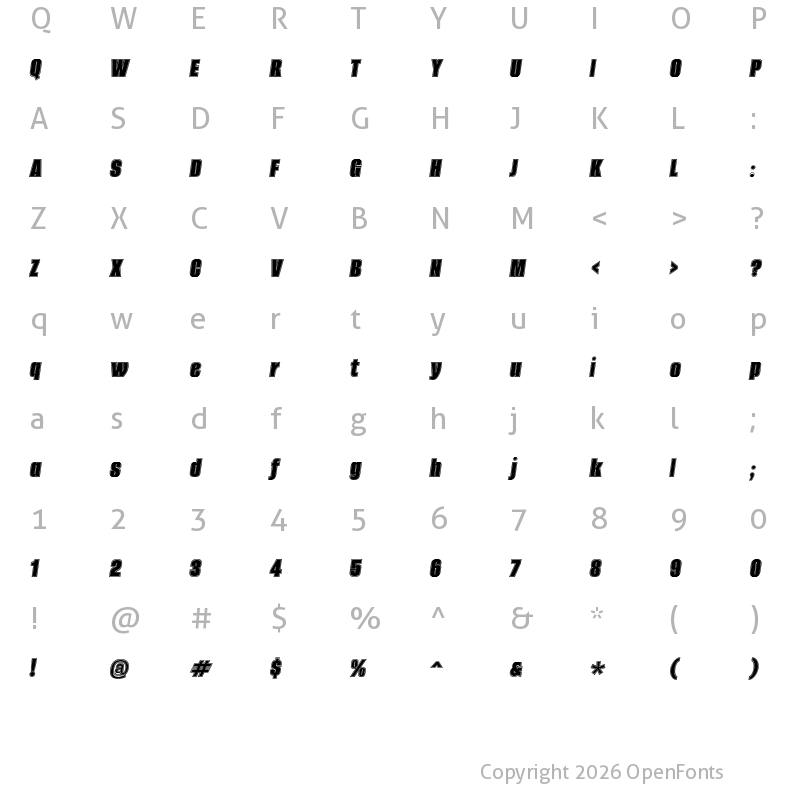 Character Map of Alumni Sans Collegiate One Italic