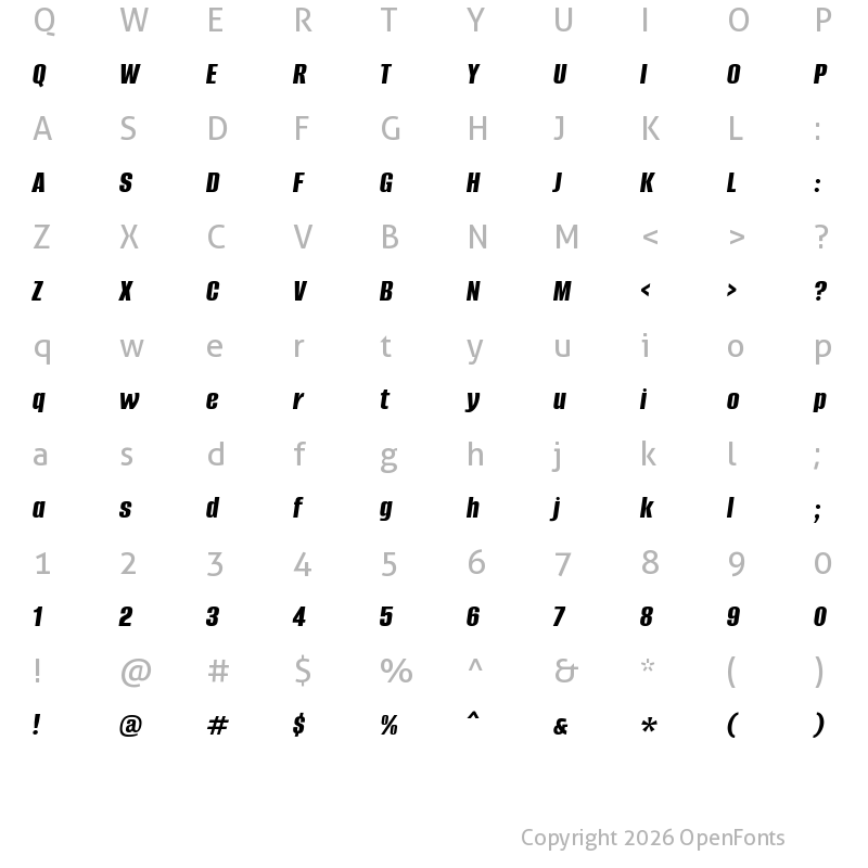 Character Map of Alumni Sans ExtraBold Italic