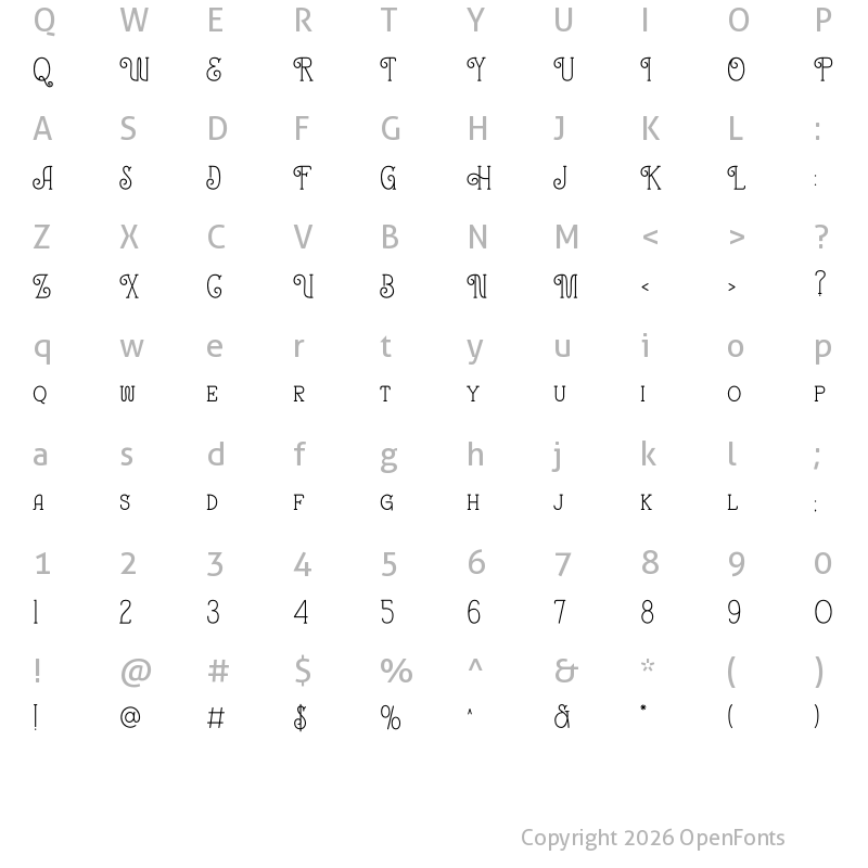 Character Map of Alurea Regular