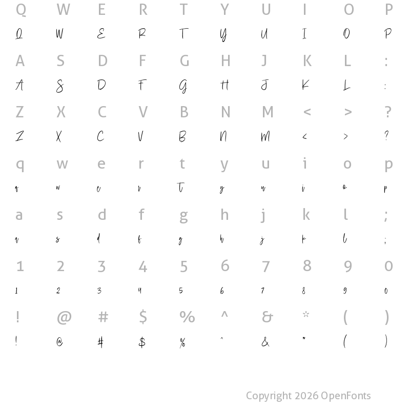 Character Map of Amallinda Script Regular