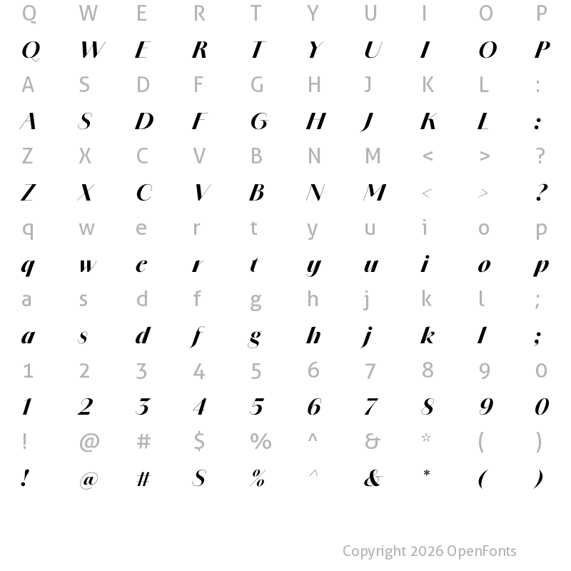 Character Map of Amandine Bold Italic