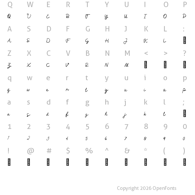 Character Map of Amanola Personal Use Regular