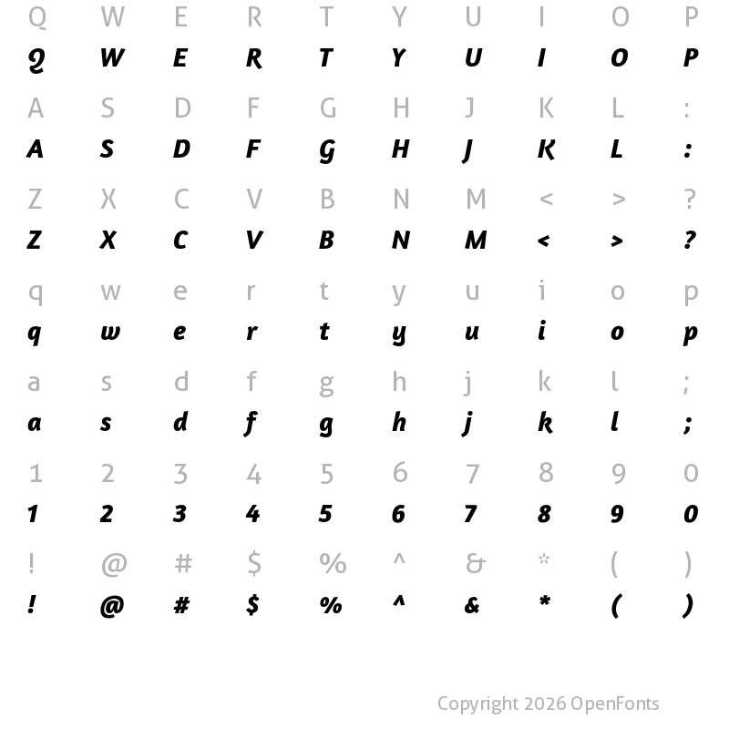 Character Map of Amaranth Bold Italic