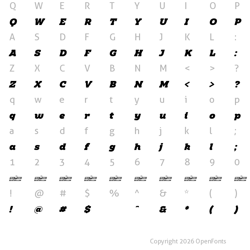 Character Map of Amazing Slab Trial Black Italic