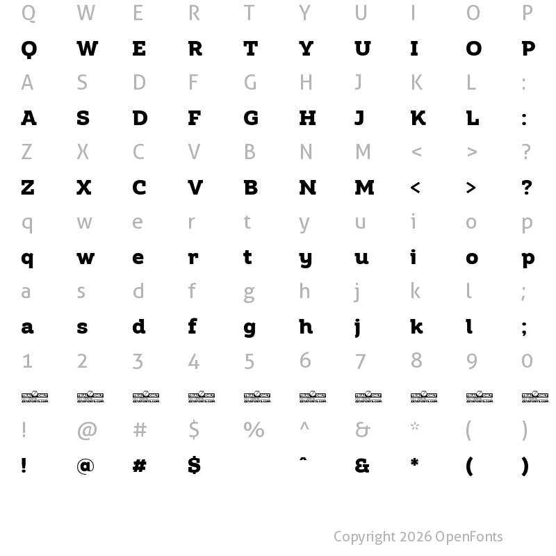 Character Map of Amazing Slab Trial Extrabold