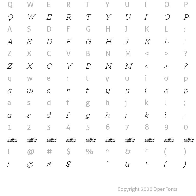 Character Map of Amazing Slab Trial Light Italic
