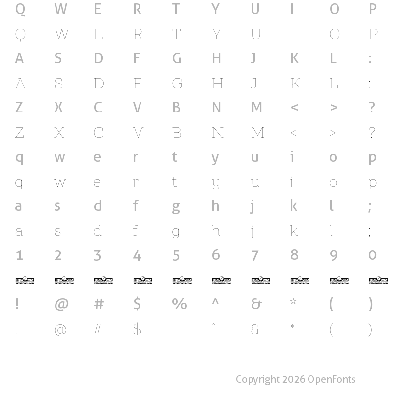 Character Map of Amazing Slab Trial Thin