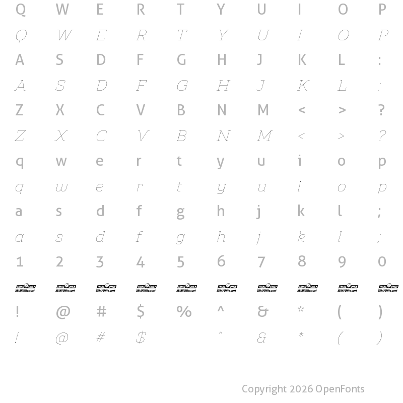 Character Map of Amazing Slab Trial Thin Italic