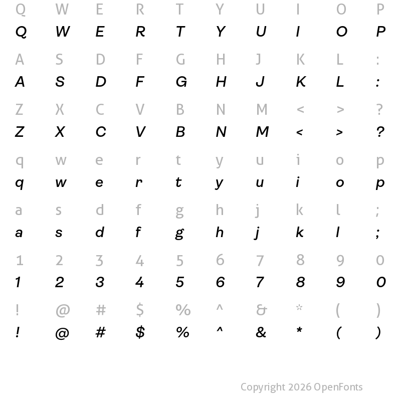 Character Map of Ambit SemiBold Italic