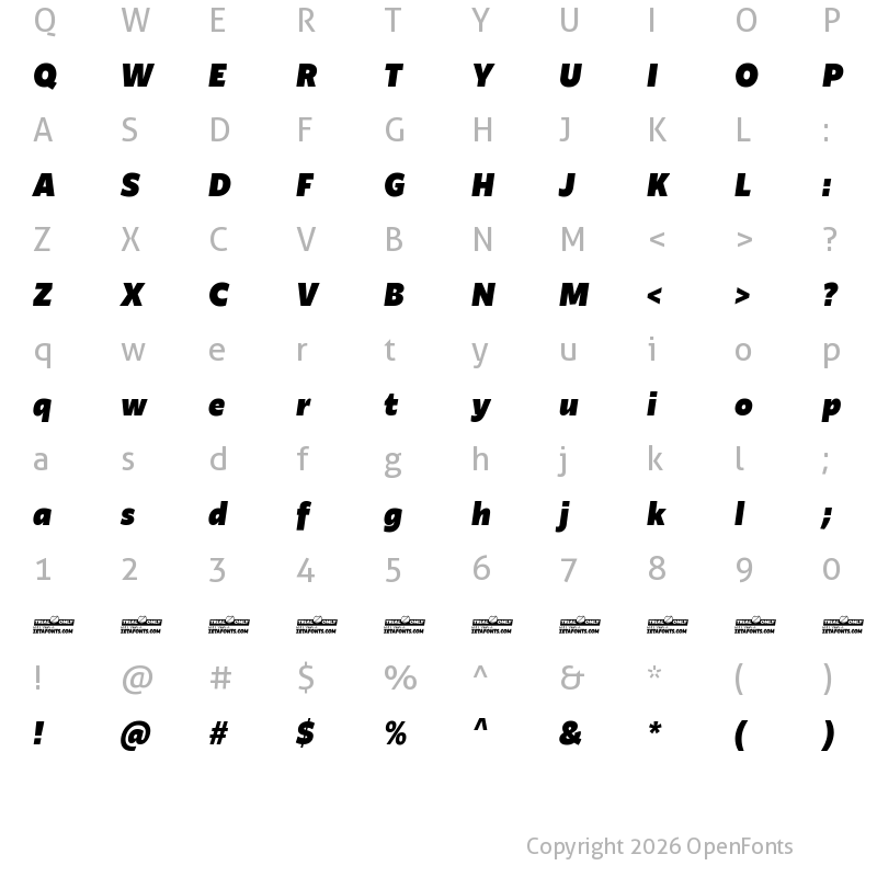 Character Map of Ambra Sans Text Trial Black Italic