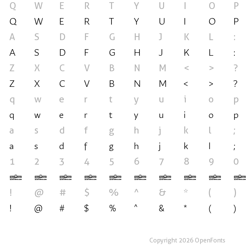 Character Map of Ambra Sans Text Trial Book
