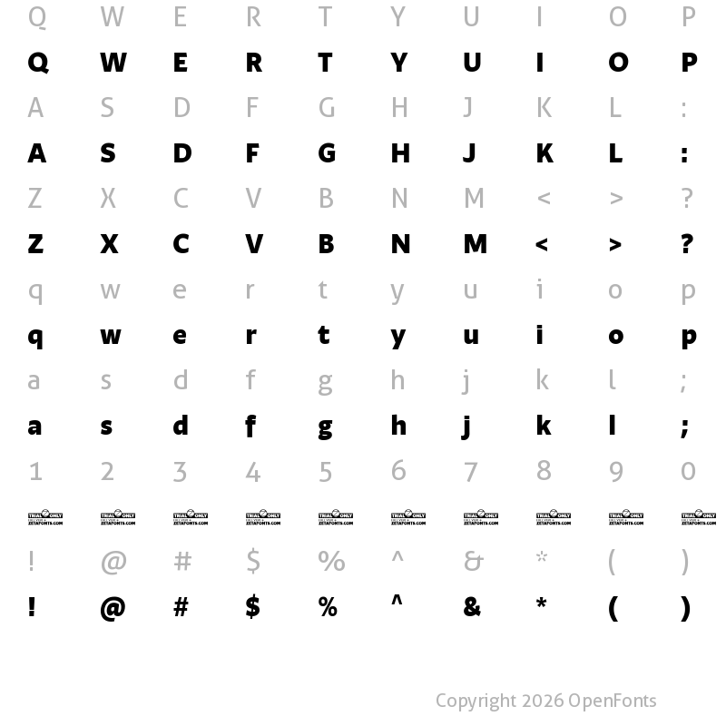 Character Map of Ambra Sans Text Trial Extrabold