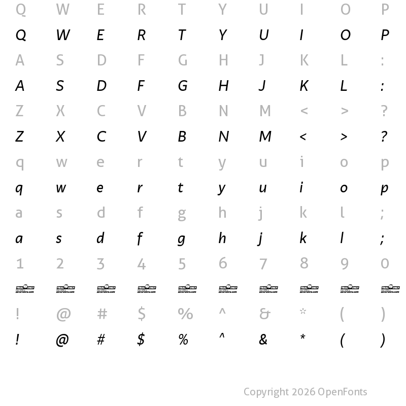 Character Map of Ambra Sans Text Trial Italic