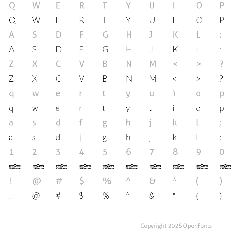 Character Map of Ambra Sans Text Trial Light