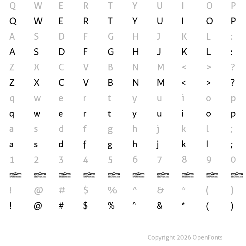 Character Map of Ambra Sans Text Trial Regular