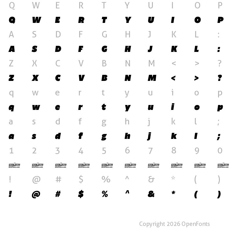 Character Map of Ambra Sans Trial Heavy Italic