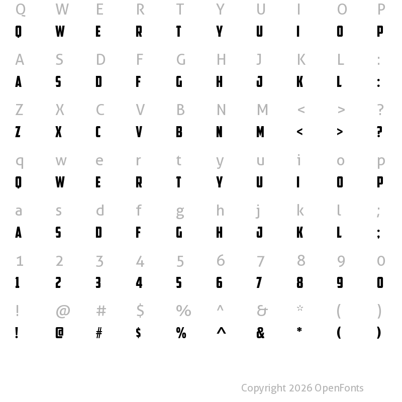 Character Map of American Captain Regular