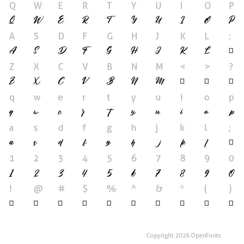 Character Map of American Legend Regular