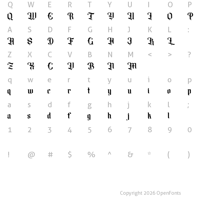 Character Map of Amika Blackletter Free Font Regular