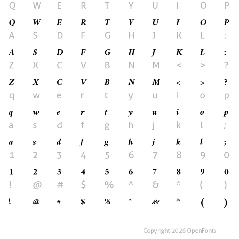 Character Map of Amiri Bold Italic
