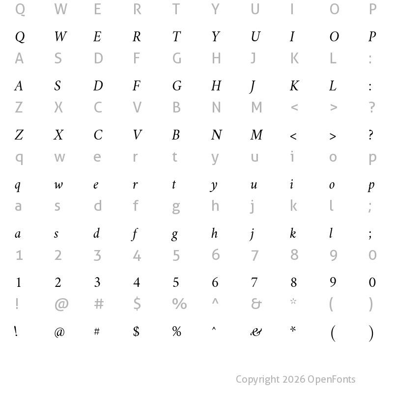 Character Map of Amiri Italic