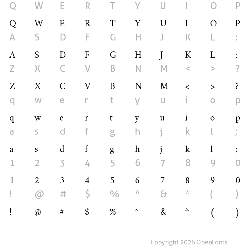 Character Map of Amiri Regular