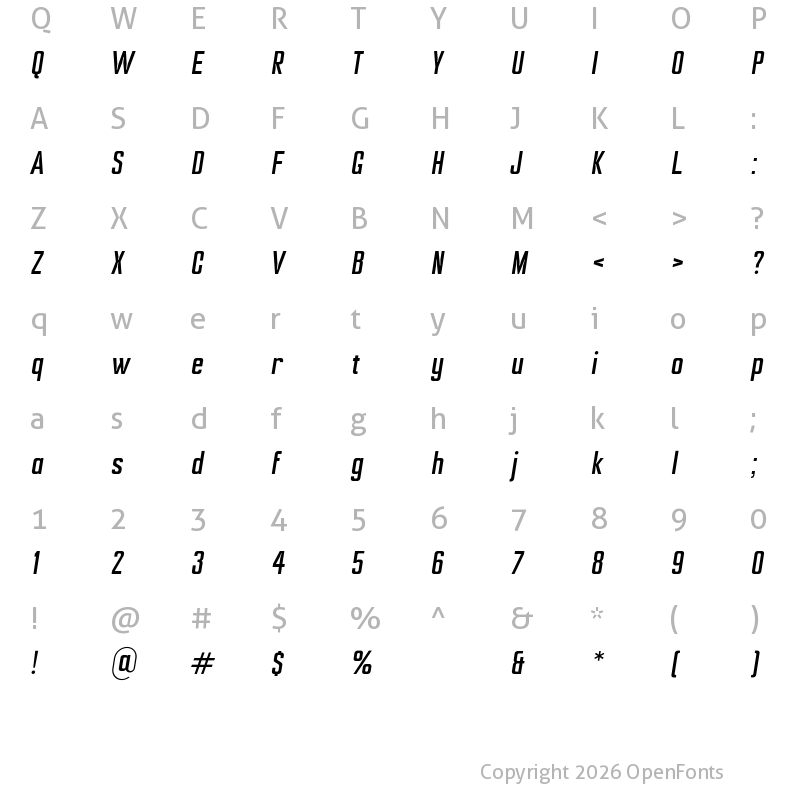 Character Map of Ampero Italic
