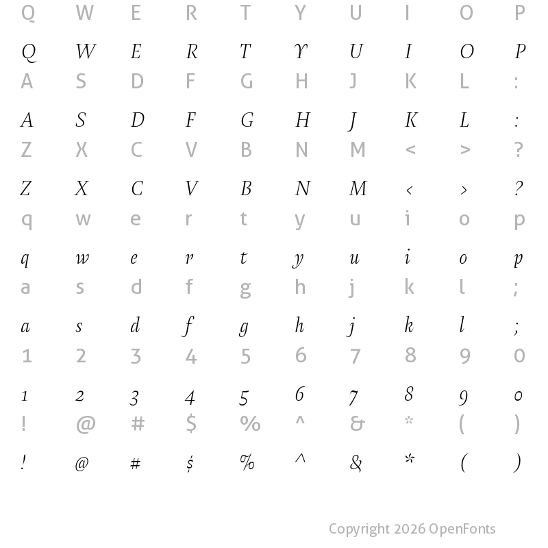 Character Map of Amster Thin Italic
