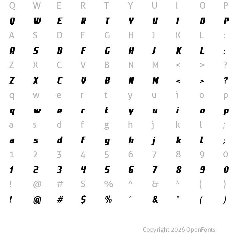 Character Map of Amusette Italic