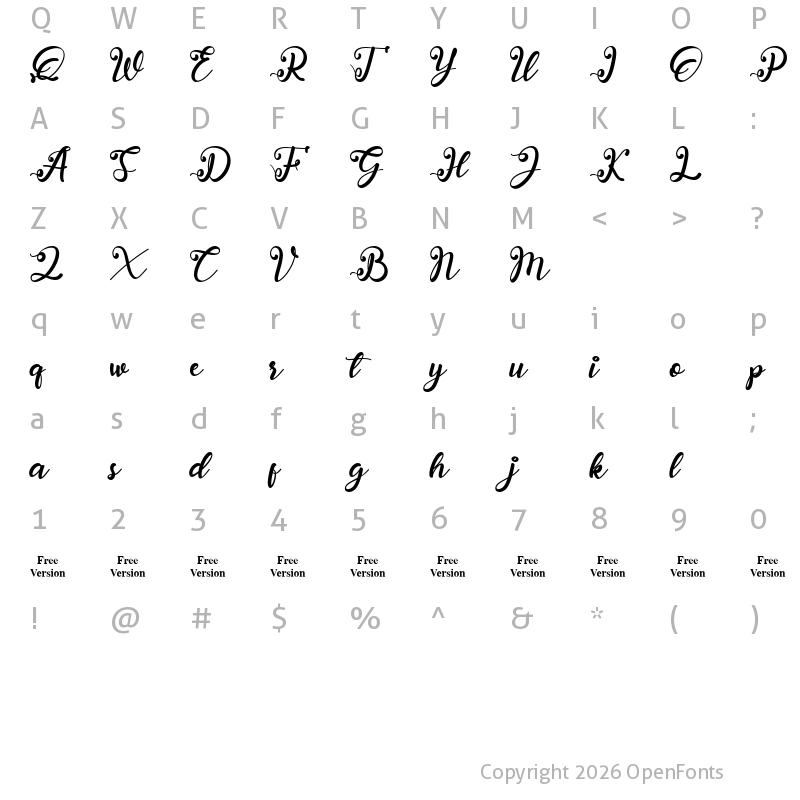 Character Map of anadya Personal Use Only Regular