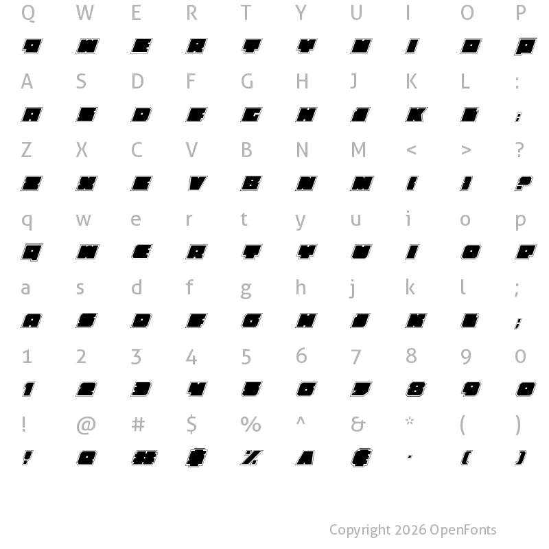 Character Map of Anakefka Academy Italic Italic