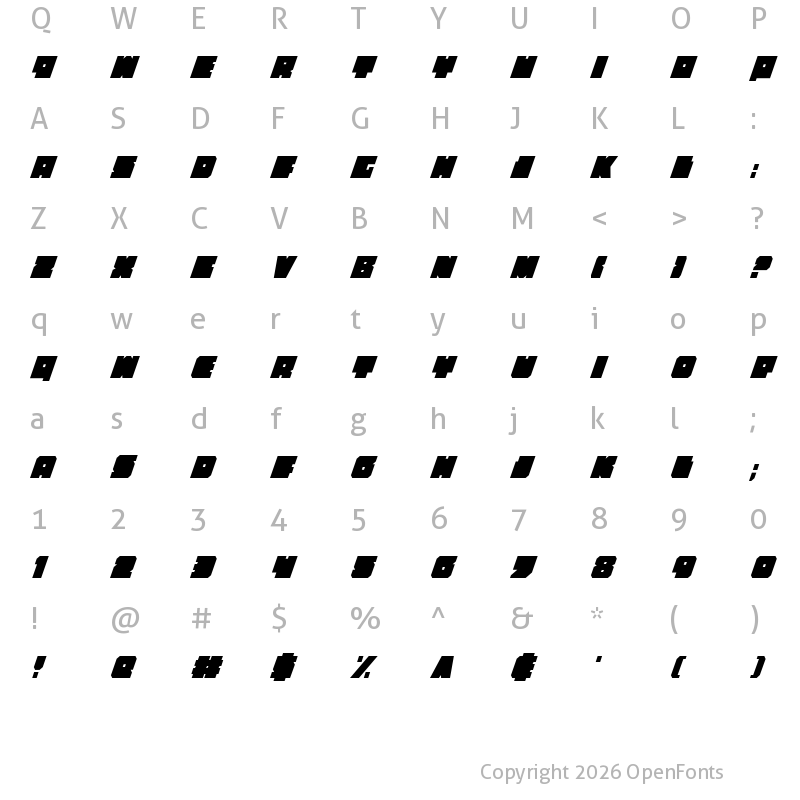 Character Map of Anakefka Condensed Italic Condensed Italic