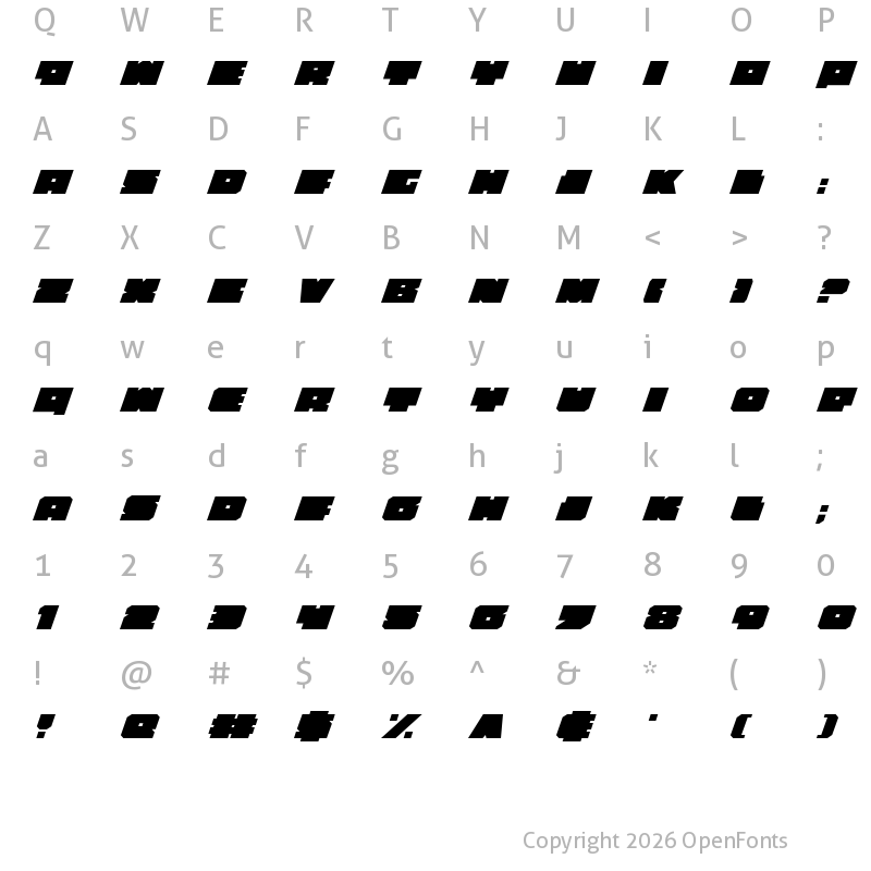 Character Map of Anakefka Expanded Italic Expanded Italic