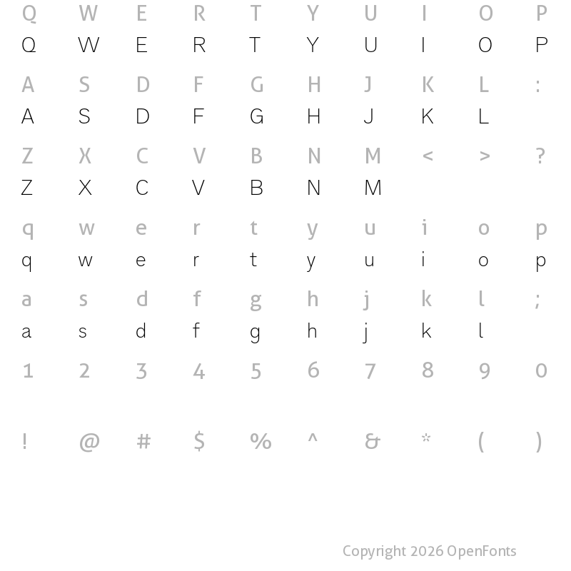 Character Map of Analogue Reduced 35 Thin