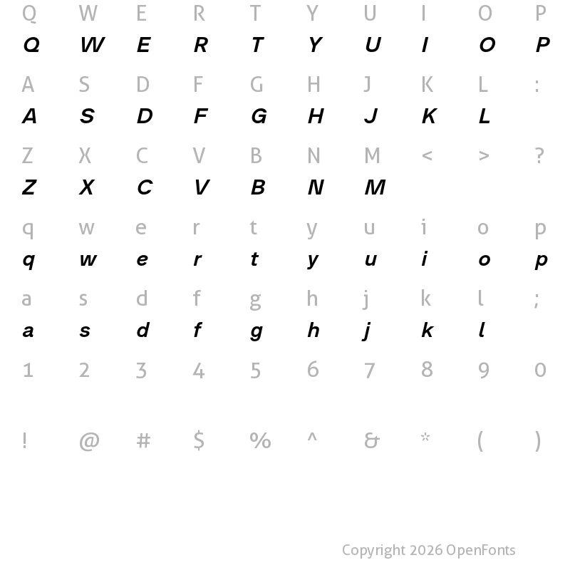 Character Map of Analogue Reduced 66 Medium Oblique