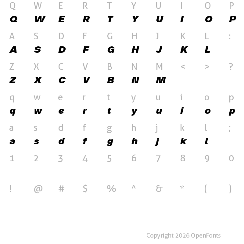 Character Map of Analogue Reduced 86 Black Oblique