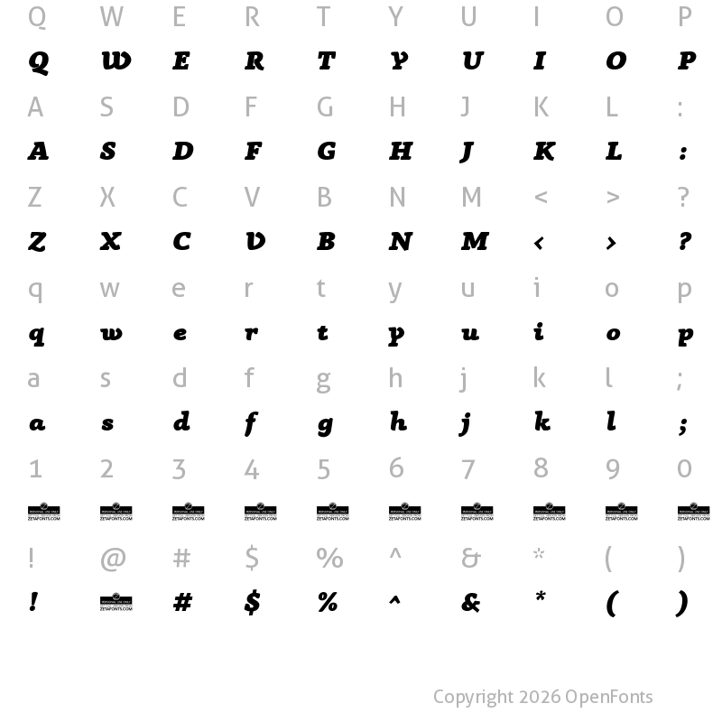 Character Map of Anaphora Trial Fat Italic