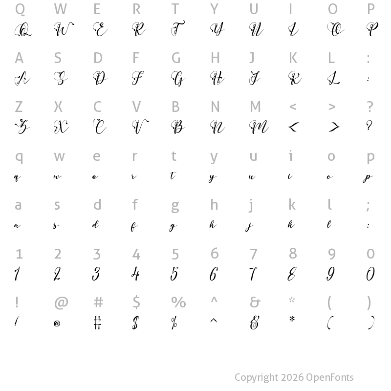 Character Map of Anastasia Scrip Regular