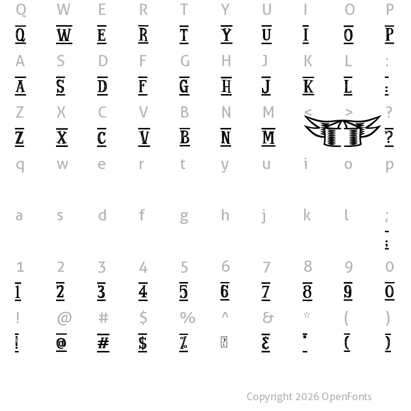 Character Map of Ancient Ad Regular