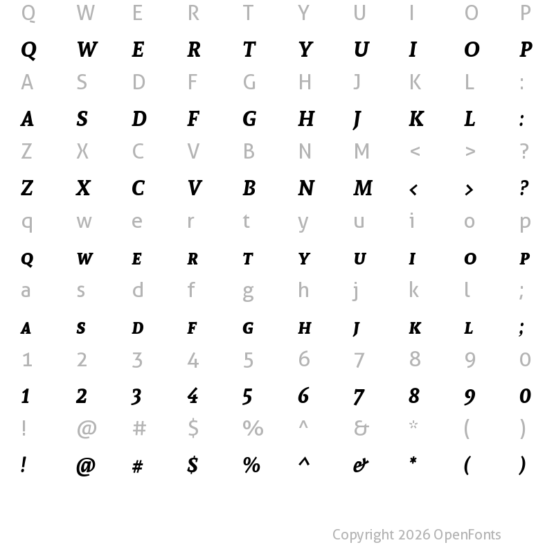 Character Map of Andada SC Bold Italic